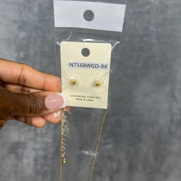 Oval Hematite Glitter Pendant Necklace, Gold-Tone, NWT - Picture 6 of 8